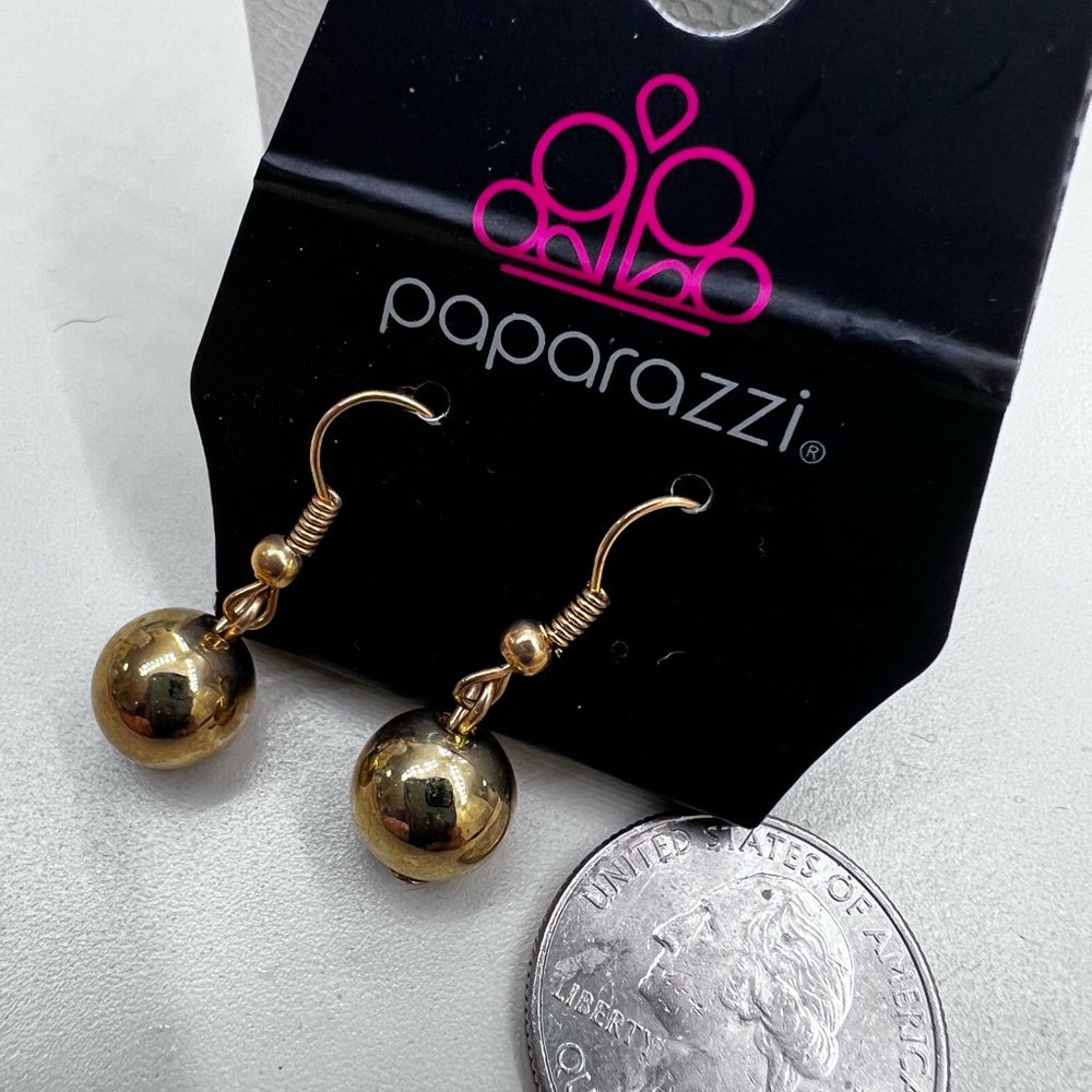 9 pair for $38 🔥 Paparazzi Shiny Goldtone Sphere Dangle Ball Pierced Earrings